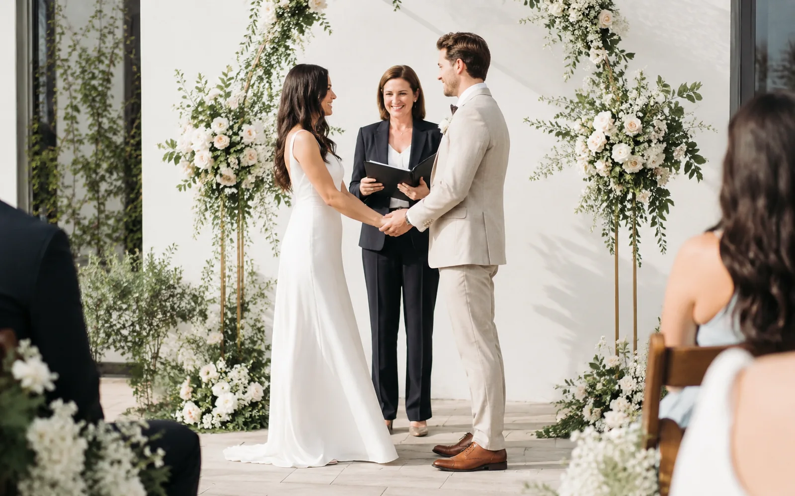 Wedding officiant leading a couple through their ceremony